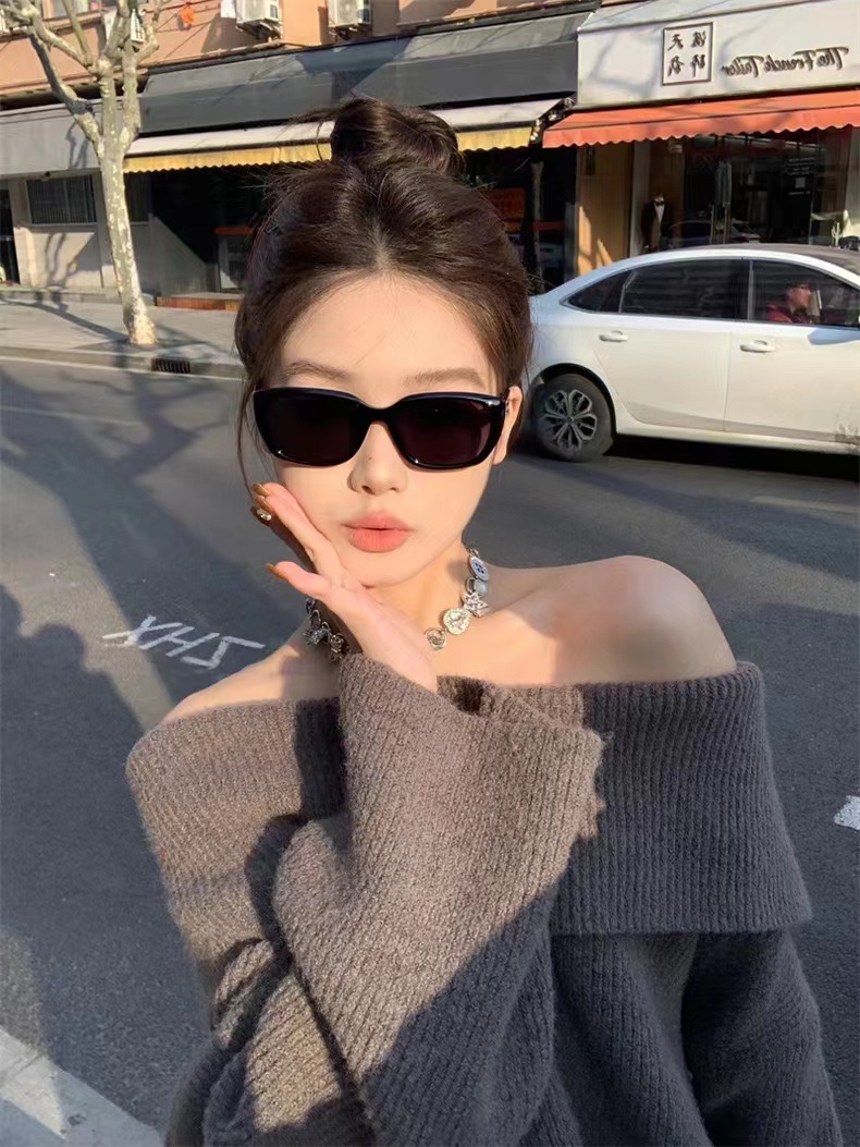 The classic and retro cat-eye face-modifying sunglasses 1038, made of the same material as the celebrity, with a small pink frame for women details Picture