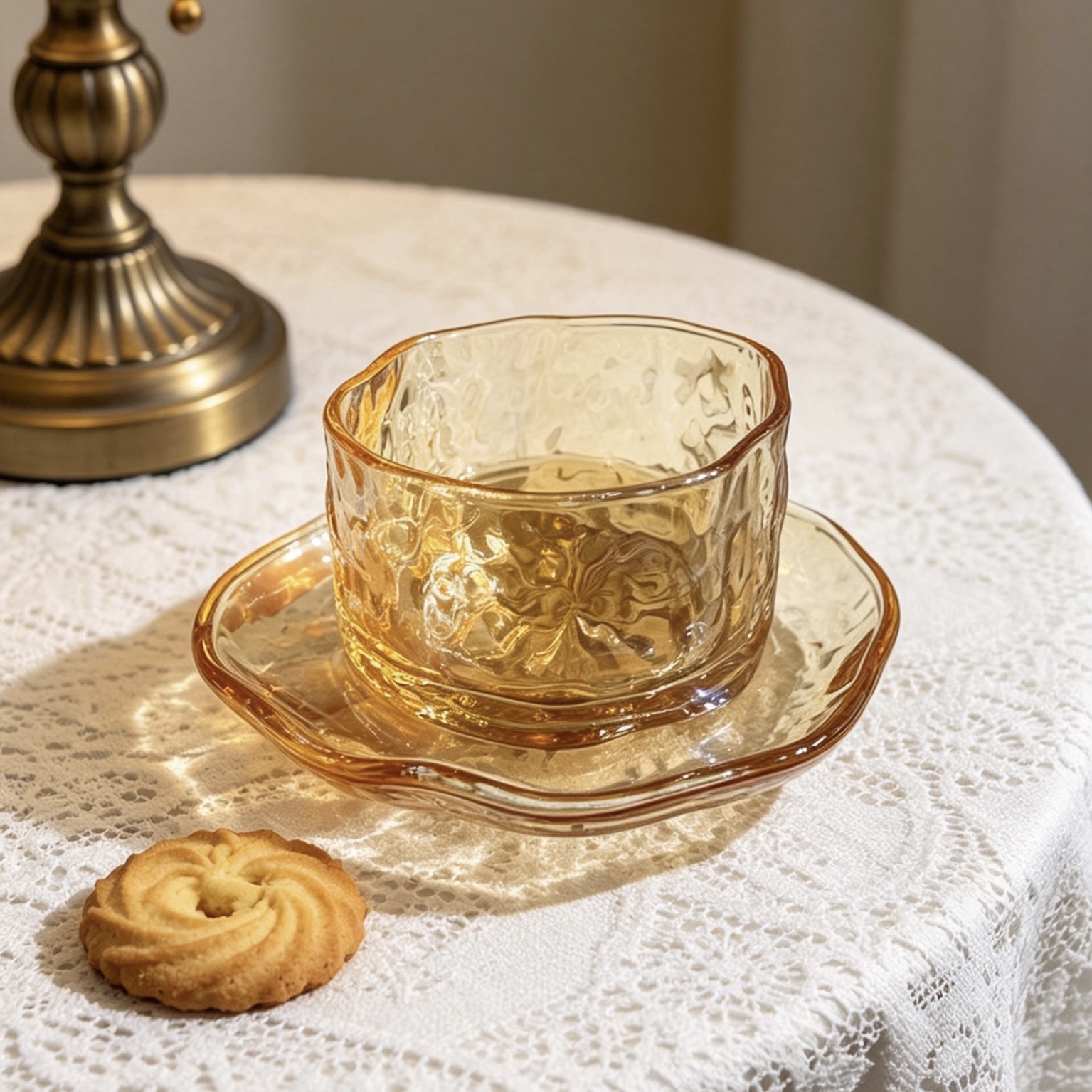 Ins-style irregular cloud plate, glass and plate set, fruit and pastry plate, light luxury and high-end dessert bowl, amber exit detail image 3