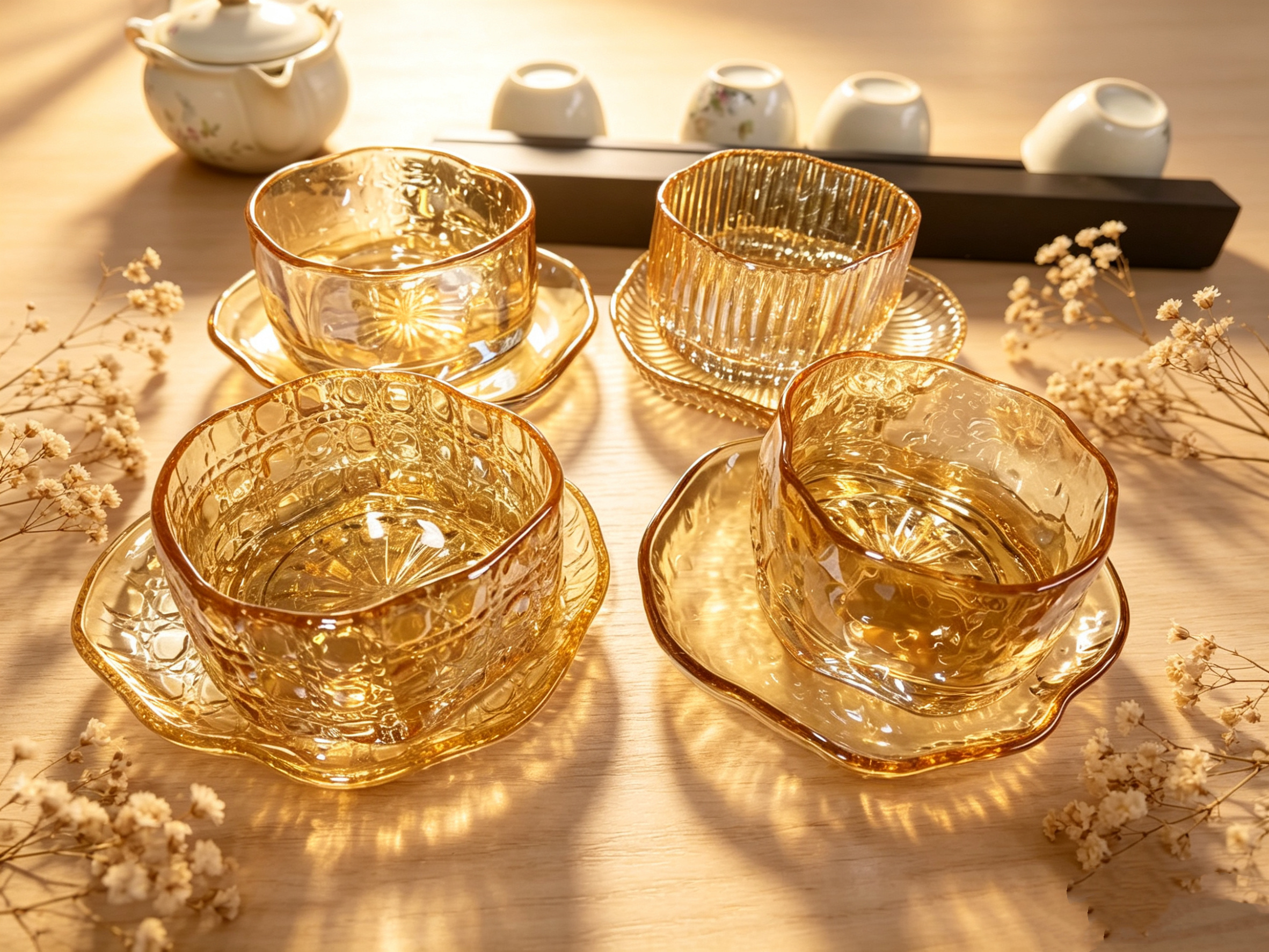 Ins-style irregular cloud plate, glass and plate set, fruit and pastry plate, light luxury and high-end dessert bowl, amber exit details Picture