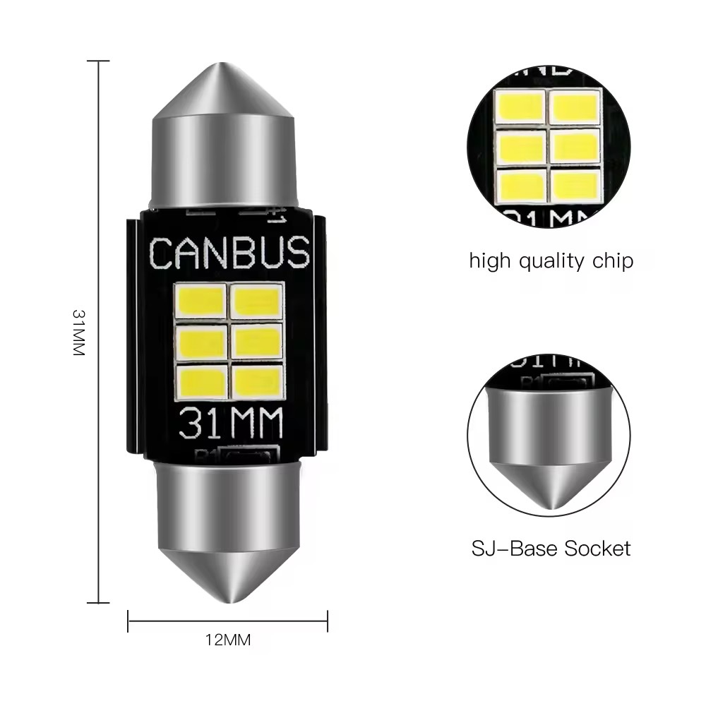 Automotive LED roof light, double-pointed light, 30306 SMD, high-brightness can bus reading light, license plate light, 31MM details Picture