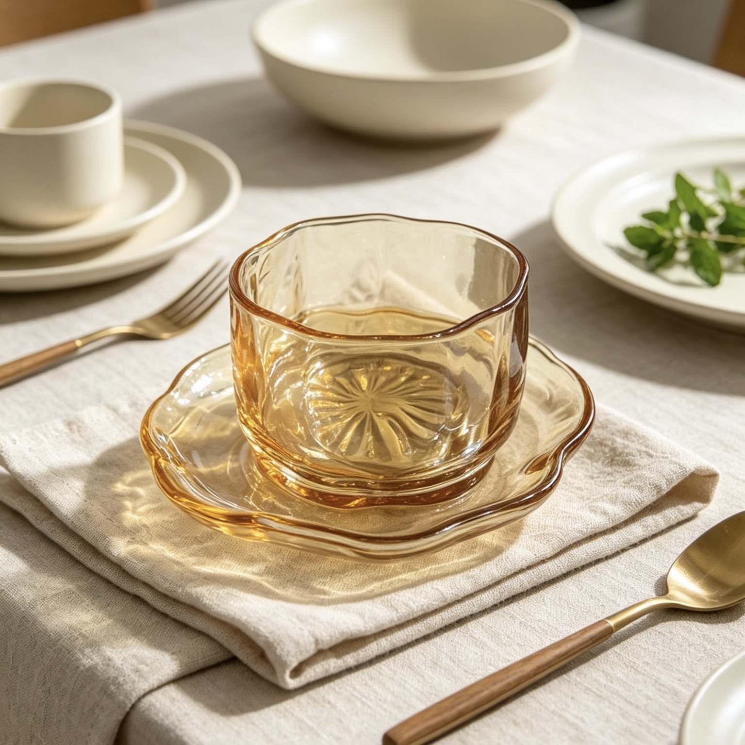 Ins-style irregular cloud plate, glass and plate set, fruit and pastry plate, light luxury and high-end dessert bowl, amber exit detail image 5
