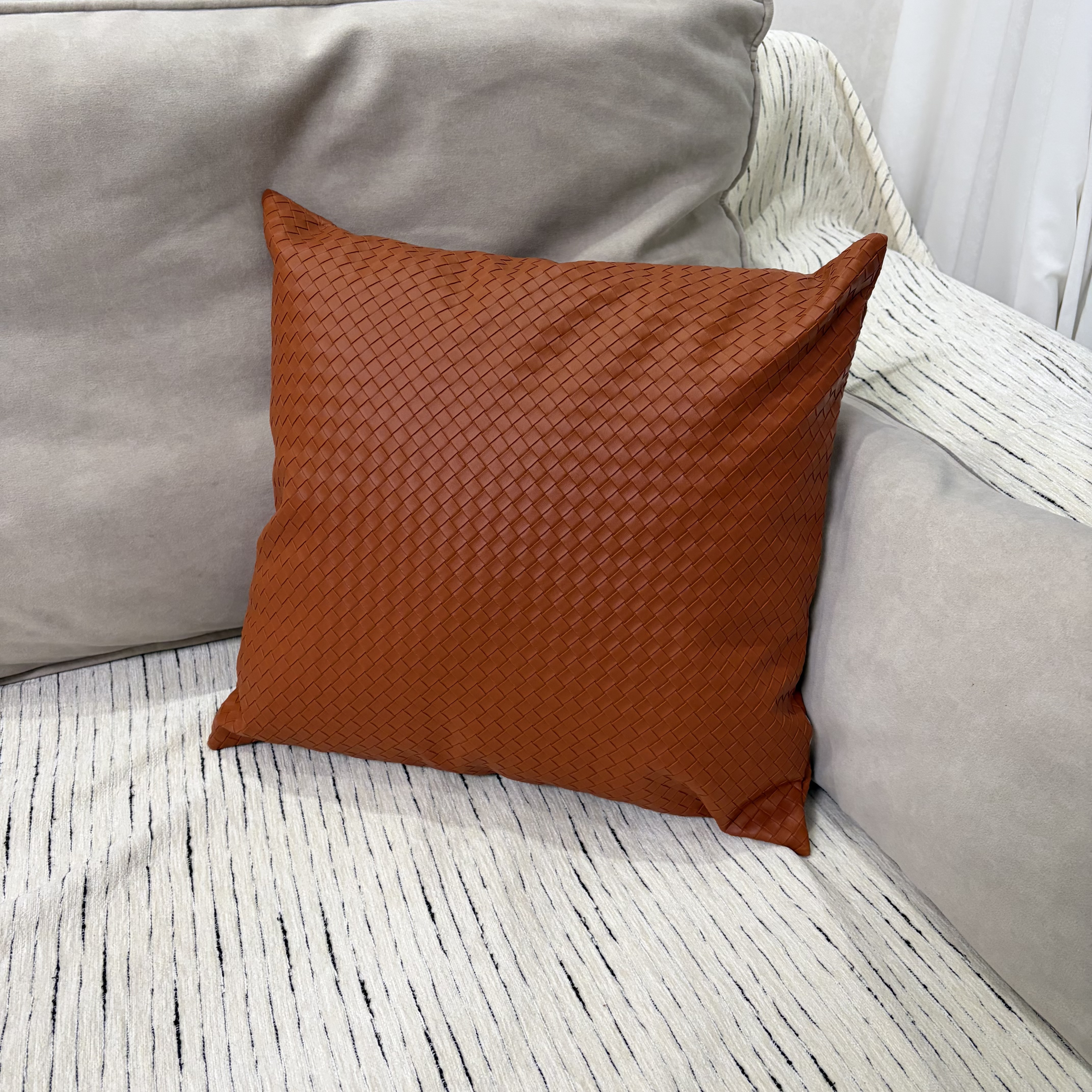 Simple woven texture throw pillow, orange square, living room and bedroom home decoration cushion, waist cushion, Nordic style Specification image
