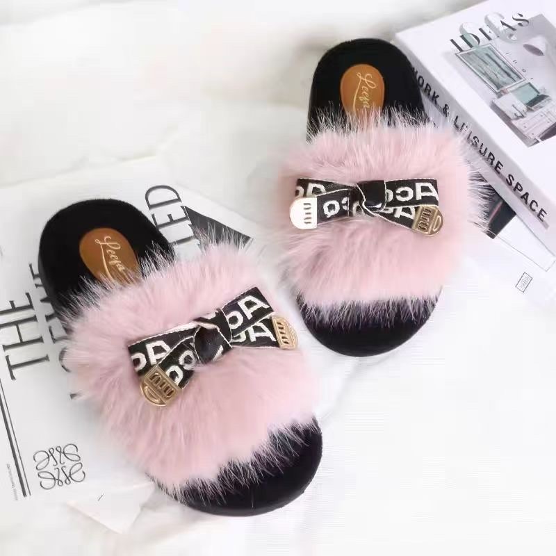 New best-selling woolen slippers, bow cotton slippers, women's winter home plush shoes, thickened and warm open indoor slippers, high-quality all-season slippers detail image 2