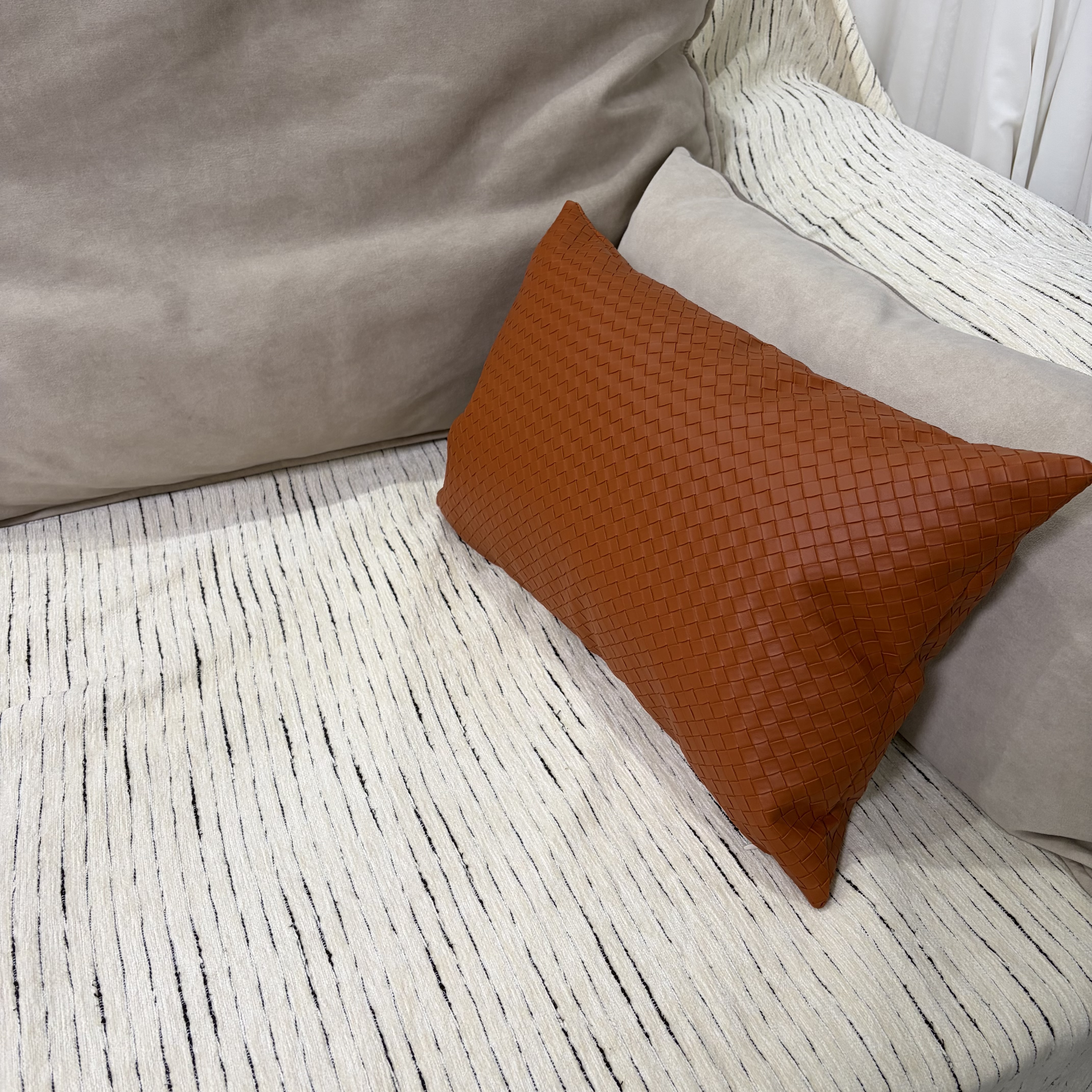Simple woven texture throw pillow, orange square, living room and bedroom home decoration cushion, waist cushion, Nordic style detail image 5