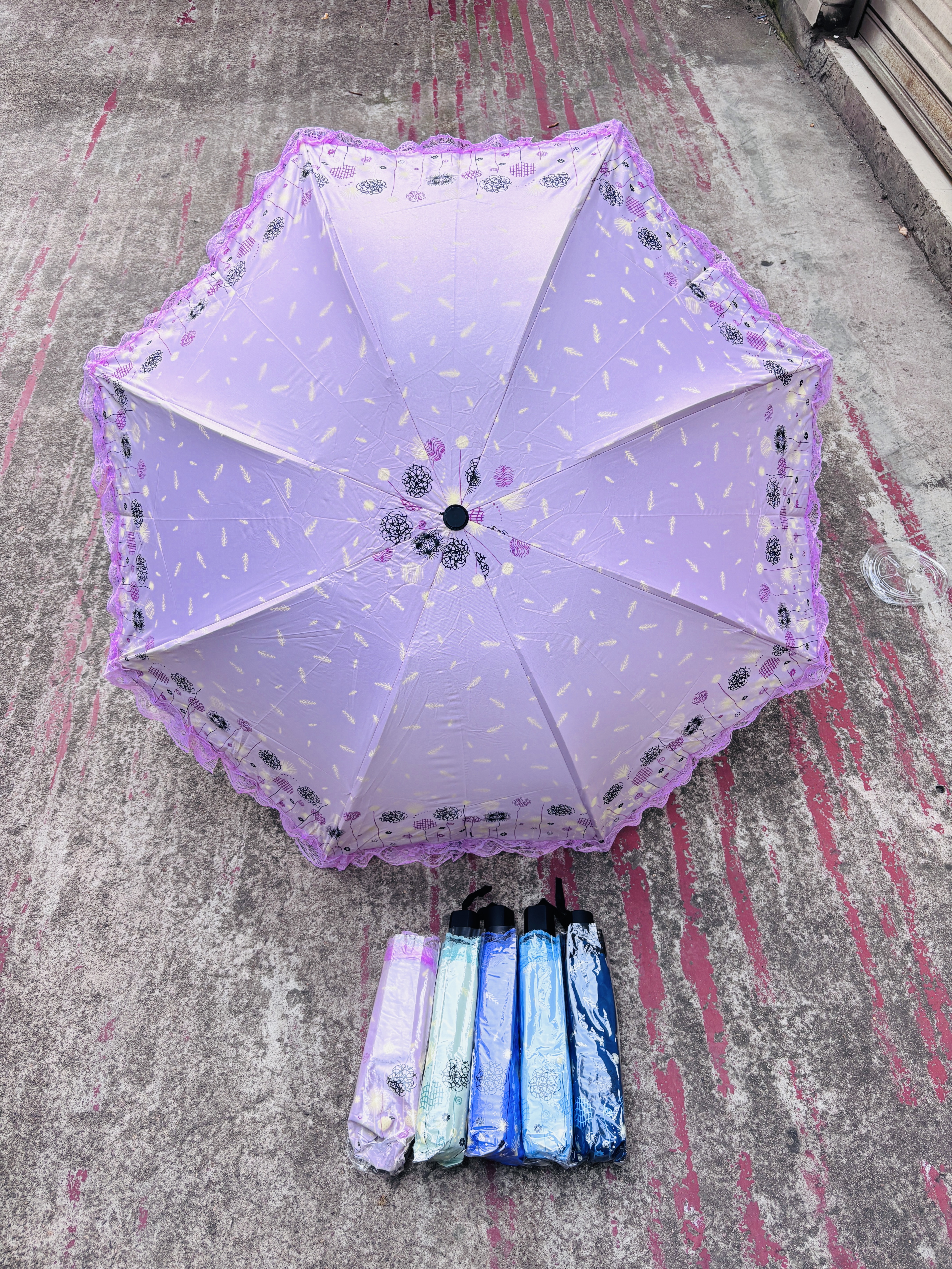 New all-weather umbrella, black rubber sun protection and UV protection, lace trim sun umbrella, women's eight-strand reinforced sun umbrella