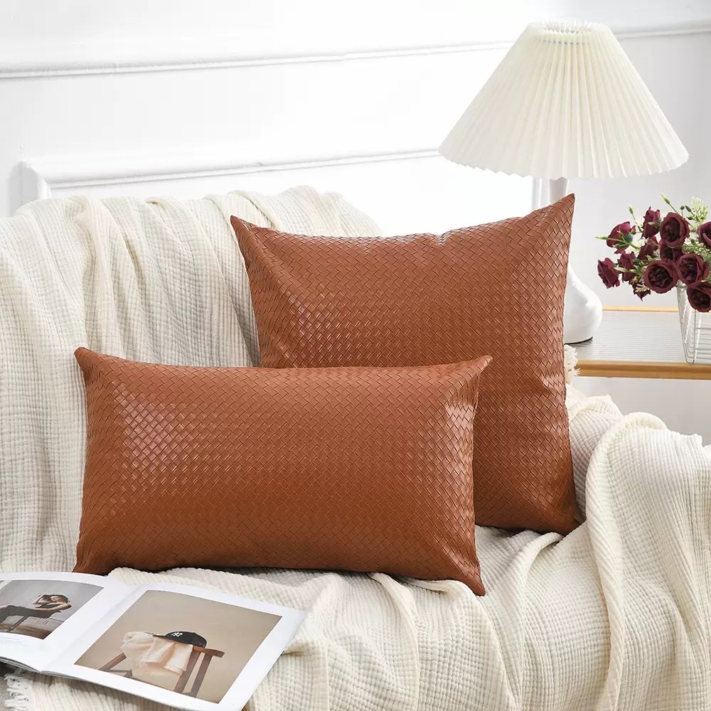 Simple woven texture throw pillow, orange square, living room and bedroom home decoration cushion, waist cushion, Nordic style