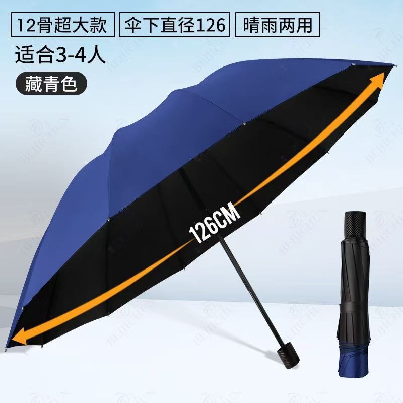 12-bone super large umbrella, large folding sturdy umbrella, all-weather umbrella, black rubber sun protection and shade umbrella, customized advertising umbrella detail image 4