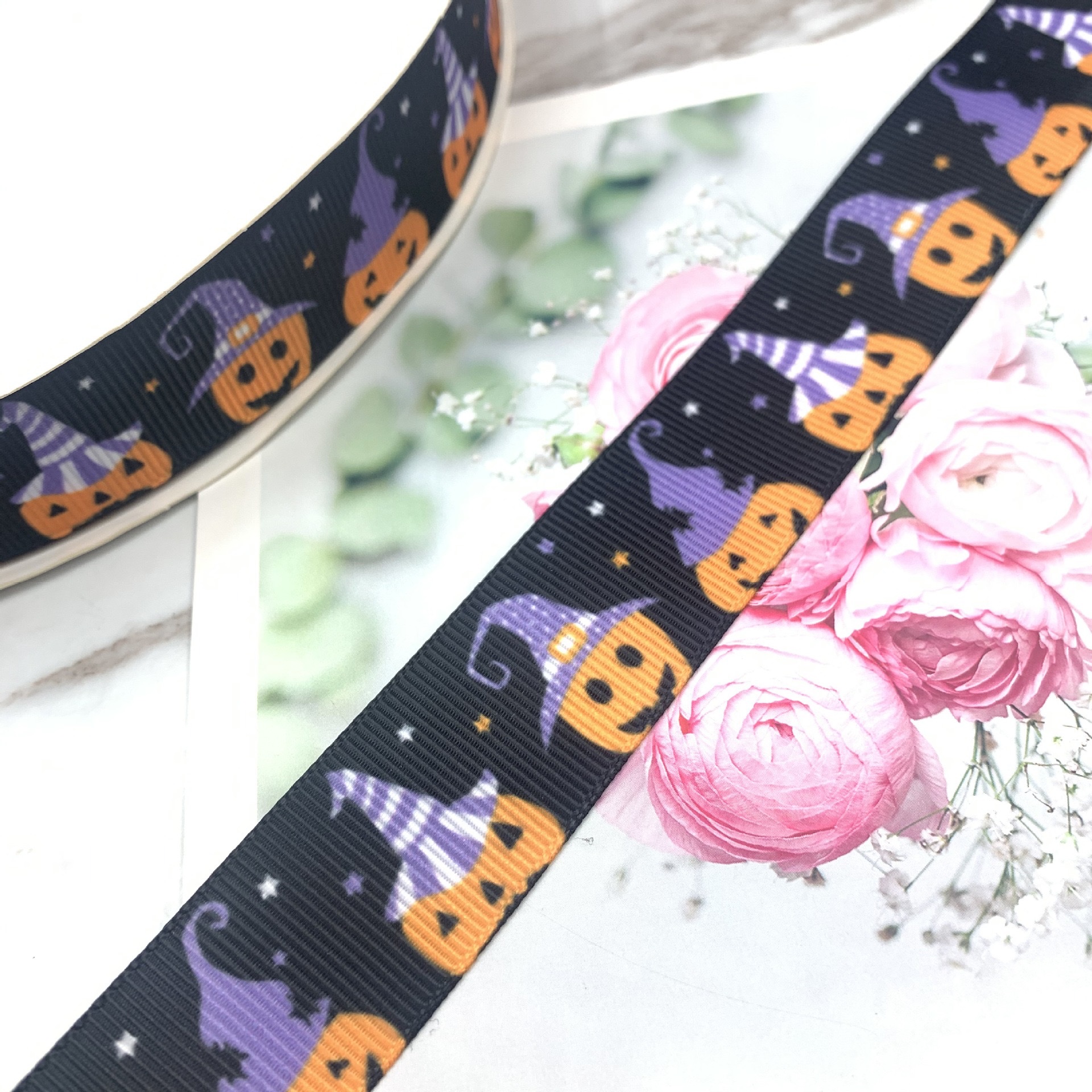 New Halloween printed webbing, DIY handmade materials, gift box packaging, ribbon clothing accessories, ribbon wholesale Specification image