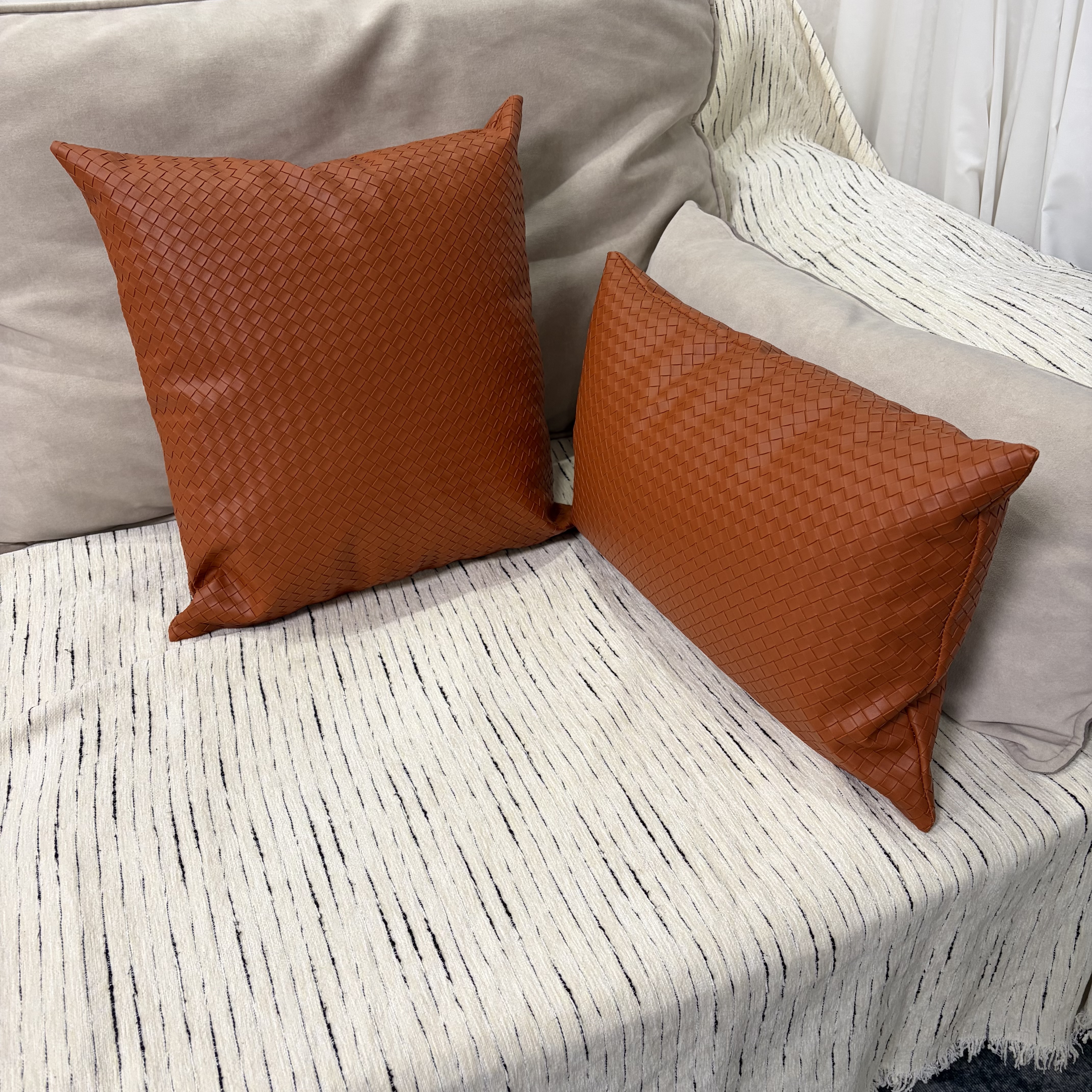 Simple woven texture throw pillow, orange square, living room and bedroom home decoration cushion, waist cushion, Nordic style detail image 6