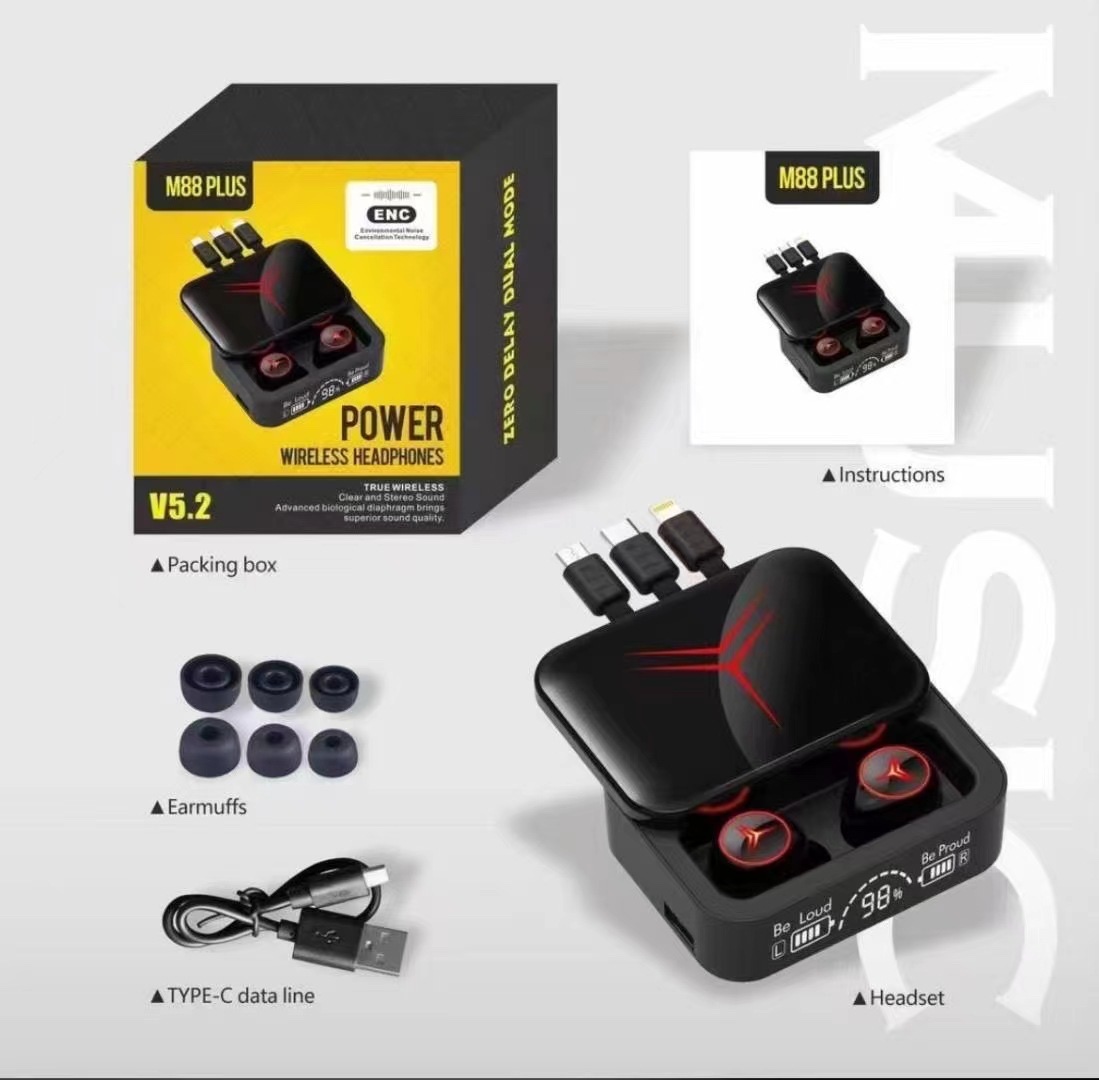 跨境新品滑盖M88plus无线蓝牙耳机运动游戏电量数显私模M66proTWS