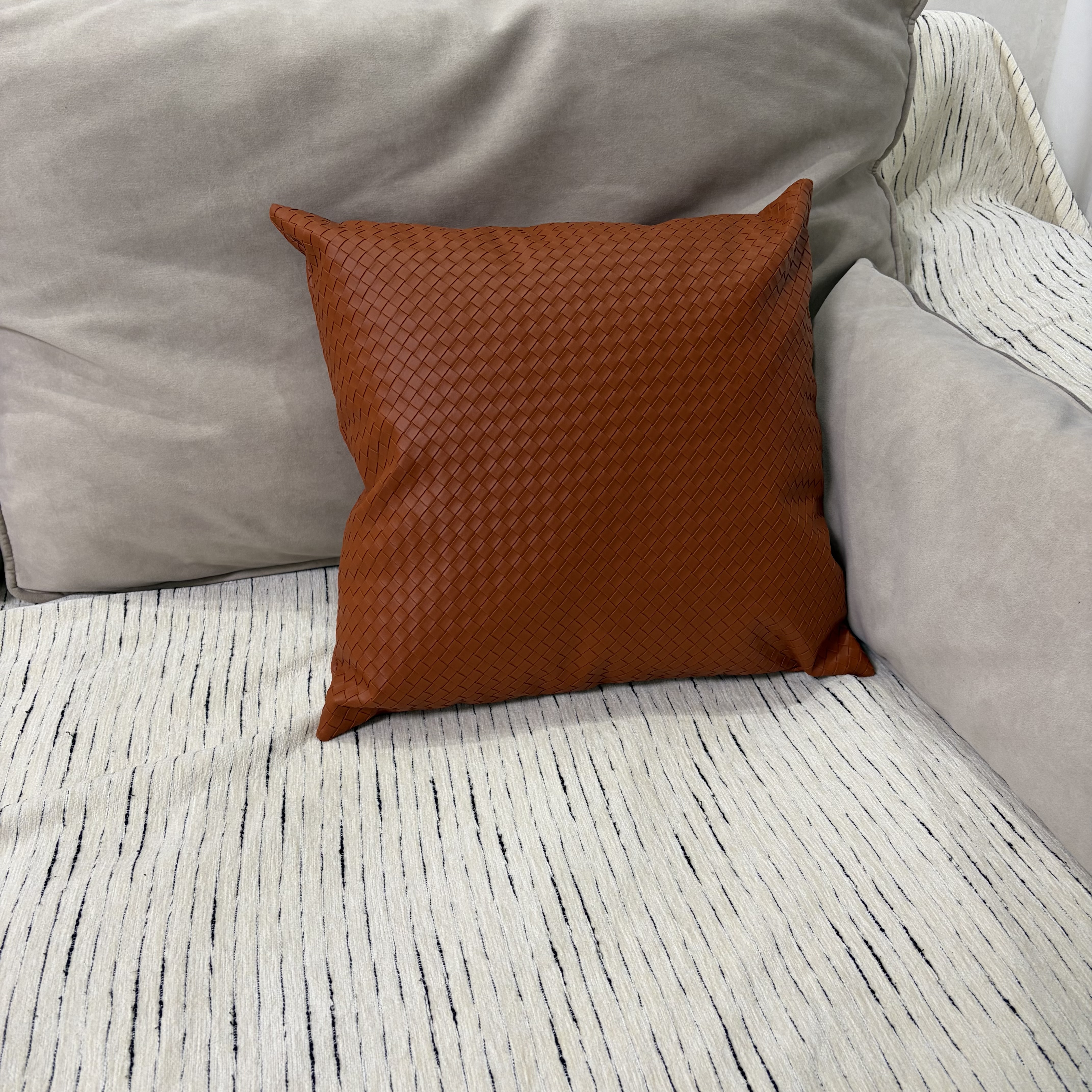 Simple woven texture throw pillow, orange square, living room and bedroom home decoration cushion, waist cushion, Nordic style details Picture
