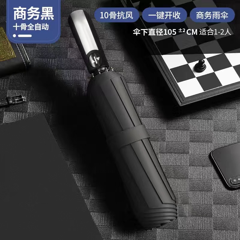 全自动雨伞晴雨两用遮阳伞十骨加大男士商务伞黑胶防紫外线太阳伞产品图