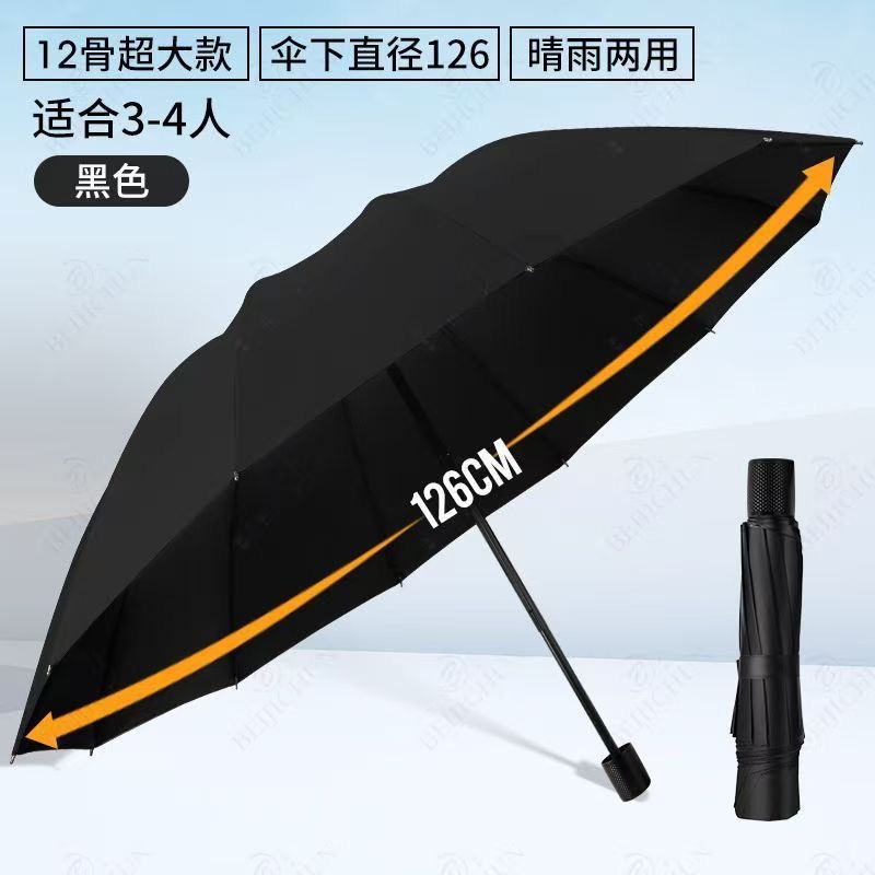 12-bone super large umbrella, large folding sturdy umbrella, all-weather umbrella, black rubber sun protection and shade umbrella, customized advertising umbrella details Picture