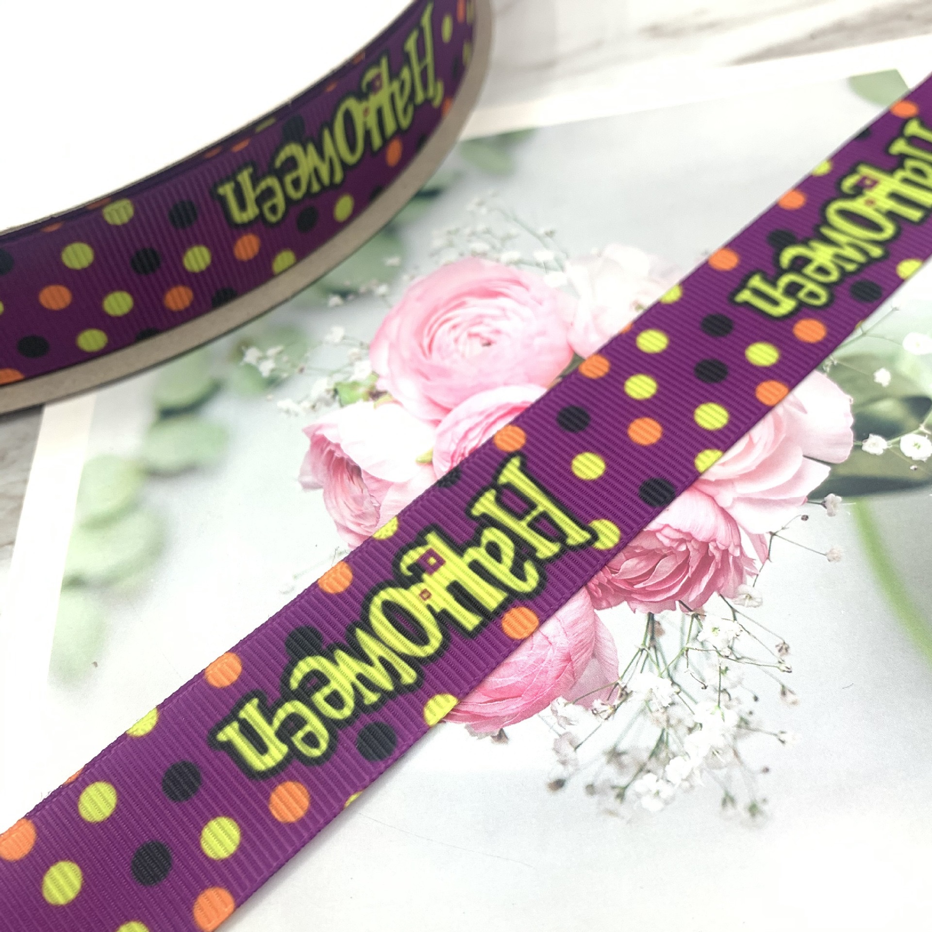 New Halloween printed webbing, DIY handmade materials, gift box packaging, ribbon clothing accessories, ribbon wholesale detail image 16