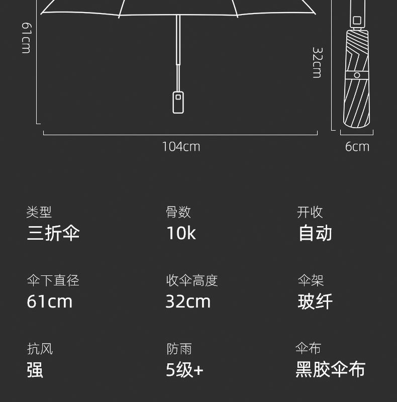 Fully automatic umbrella, sun protection, waterproof, three-fold umbrella, multi-functional 3rd generation Xiaomi black vinyl advertising business folding umbrella detail image 4