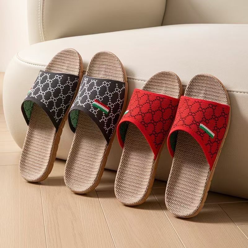 New home linen slippers with a woven surface, both men's and women's indoor slippers, sweat-absorbing and breathable, all-season slippers, durable and easy to wear, women's summer home slippers detail image 3