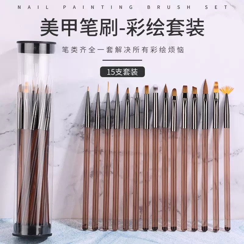 Tea-colored nail art pen set, color painting flower drawstring pen, phototherapy pen, autumn chrysanthemum shading tool brush details Picture