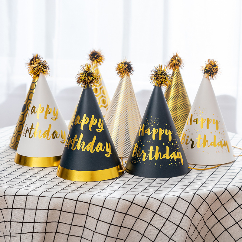 黑帽黑金烫金儿童生日帽派对装饰品