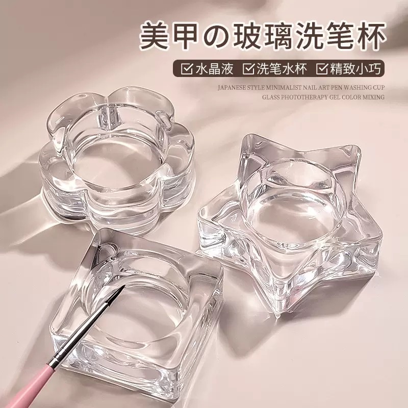 Nail art glass crystal cup with lid, straight octagonal hexagonal crystal cup, special nail art octagonal cup for crystal liquid