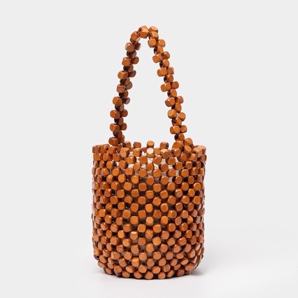 Retro European and American pure hand-woven beaded wooden beads women's hand shoulder, large capacity, casual and trendy