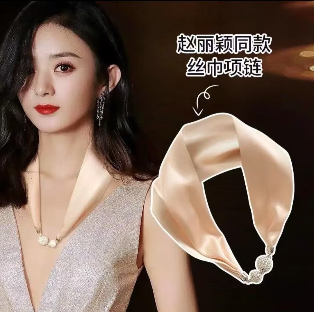Bestseller ZZMS053# Pearl with Diamond magnetic clasp Necklace Silk Scarf detail image 18