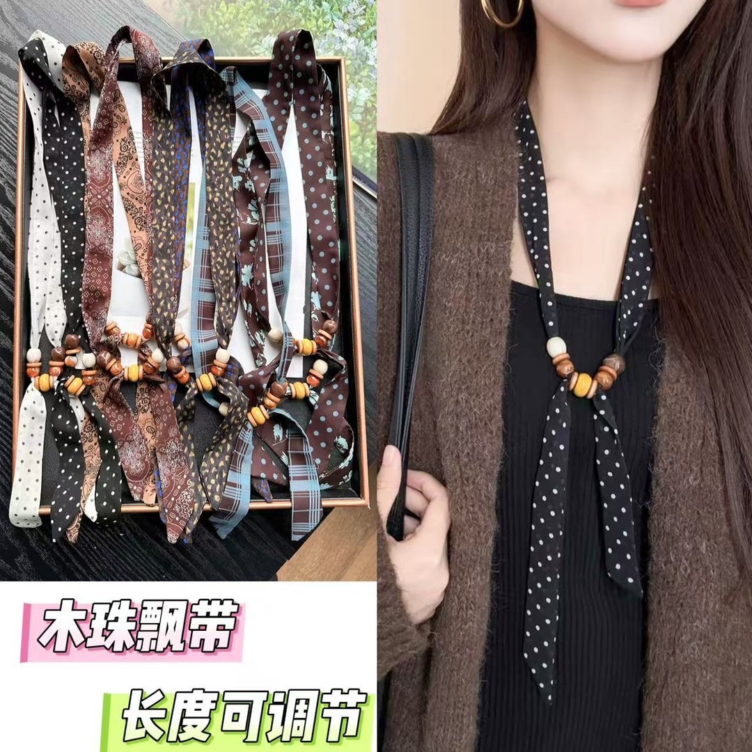 Hot-selling ZZMS026# Vitality Bead beaded Scarf. Retro long ribbon beaded detail image 14