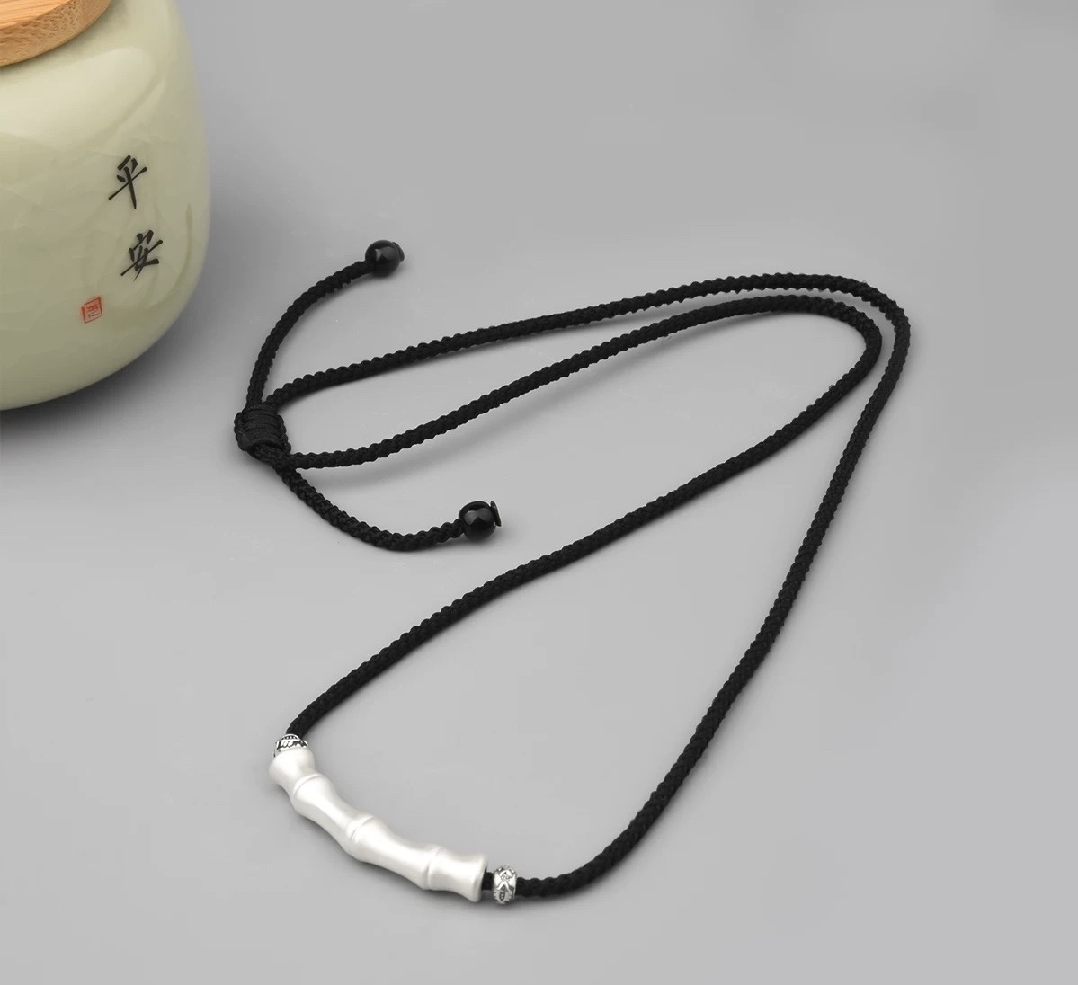 New Chinese aesthetic pure silver bamboo joint couple necklace collarbone chain detail image 3