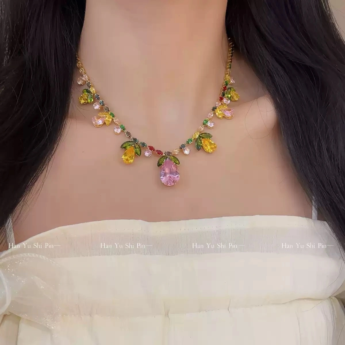 High-end heavy industry crystal zircon necklace and earring set, cross-border jewelry set detail image 9