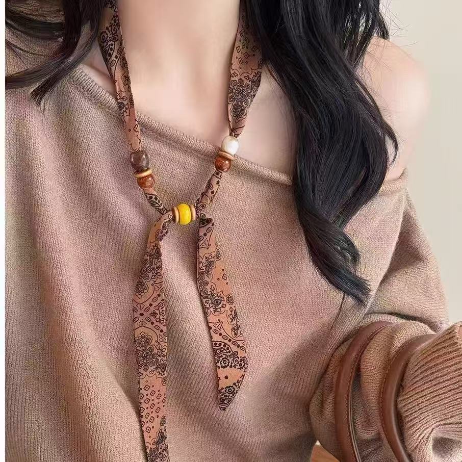 Hot-selling ZZMS026# Vitality Bead beaded Scarf. Retro long ribbon beaded detail image 20