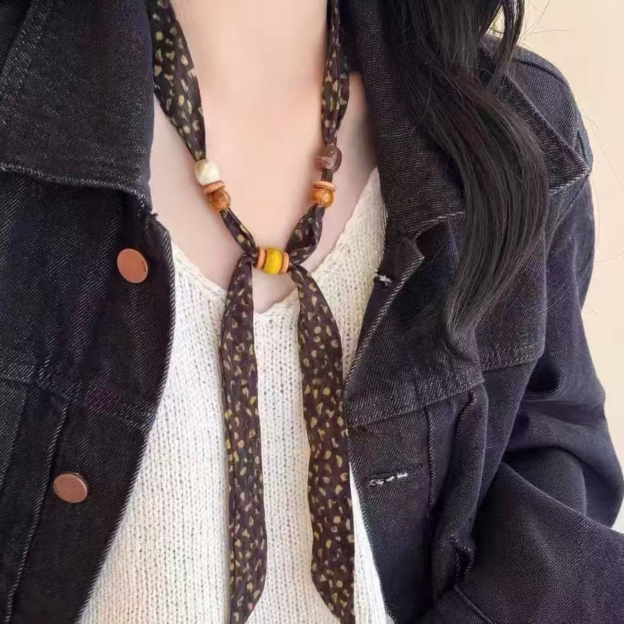Hot-selling ZZMS026# Vitality Bead beaded Scarf. Retro long ribbon beaded detail image 16