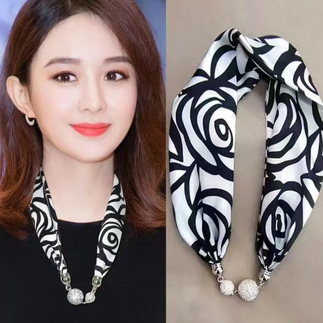 Bestseller ZZMS053# Pearl with Diamond magnetic clasp Necklace Silk Scarf detail image 2