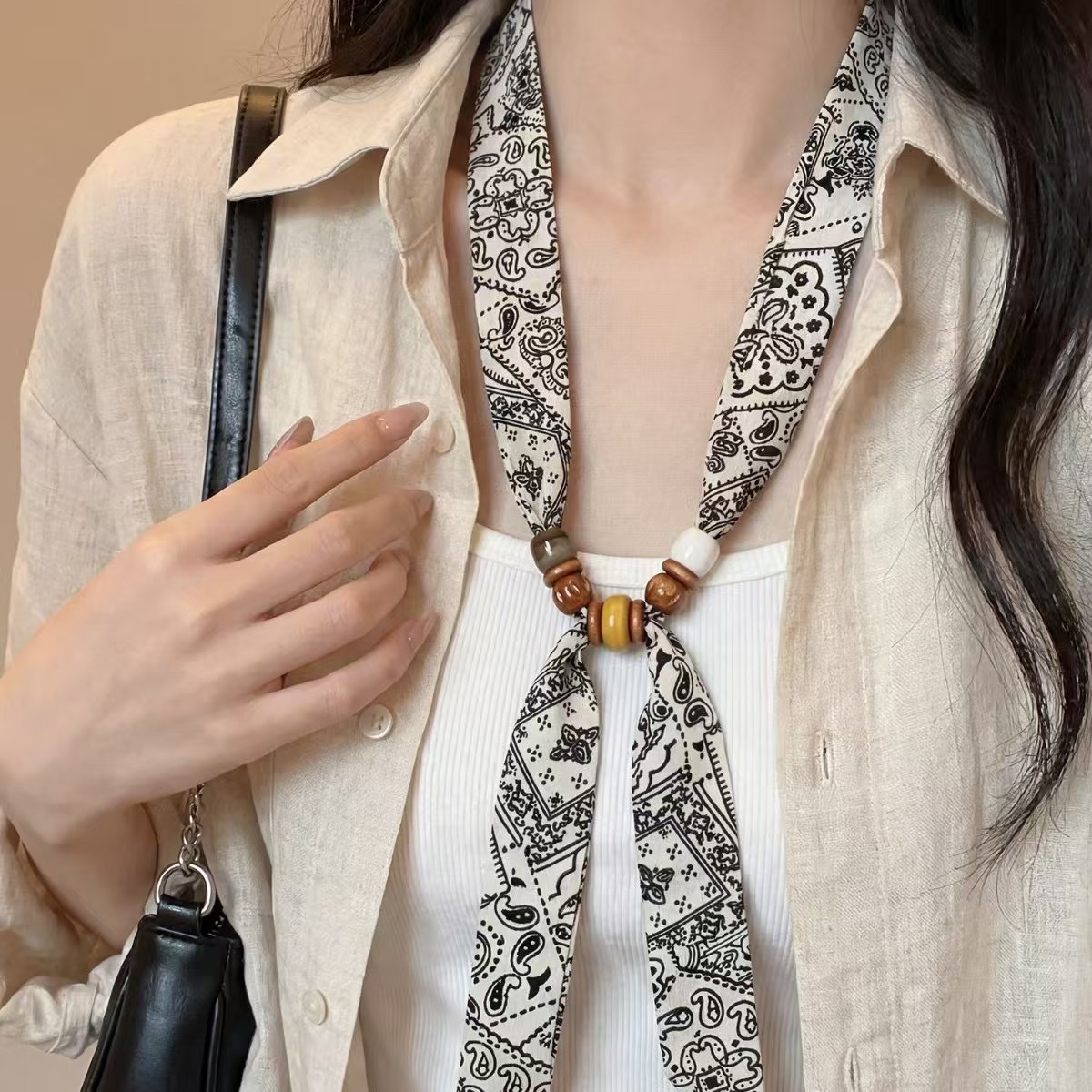 Hot-selling ZZMS026# Vitality Bead beaded Scarf. Retro long ribbon beaded detail image 18