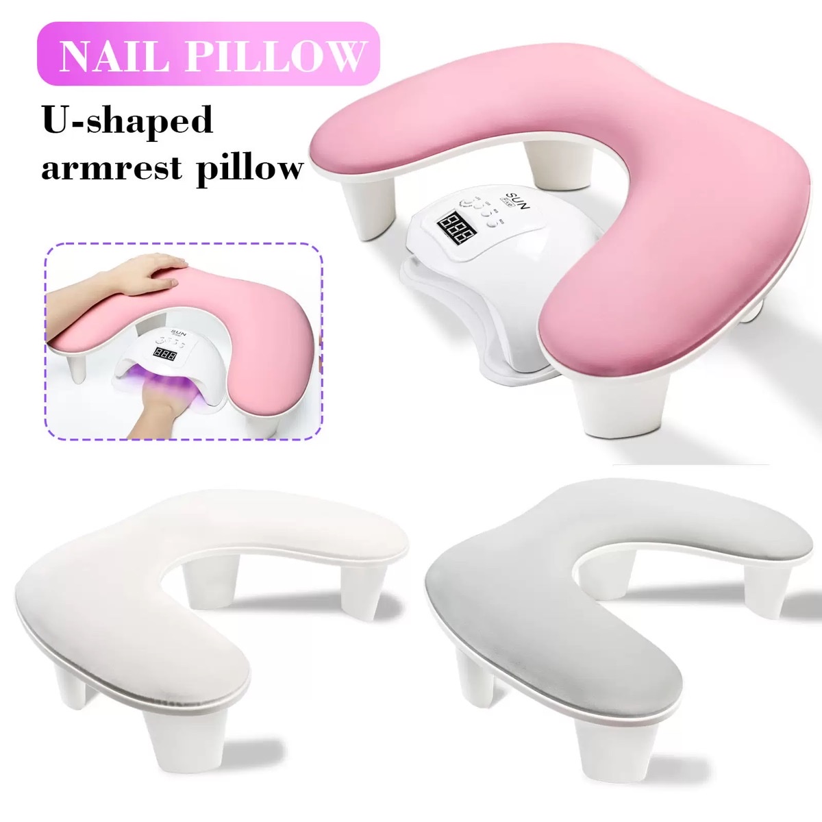 This Russian-style nail art U-shaped hand pillow features a detachable stand with an inclined design. Made of PU leather, it is comfortable, simple and multi-functional