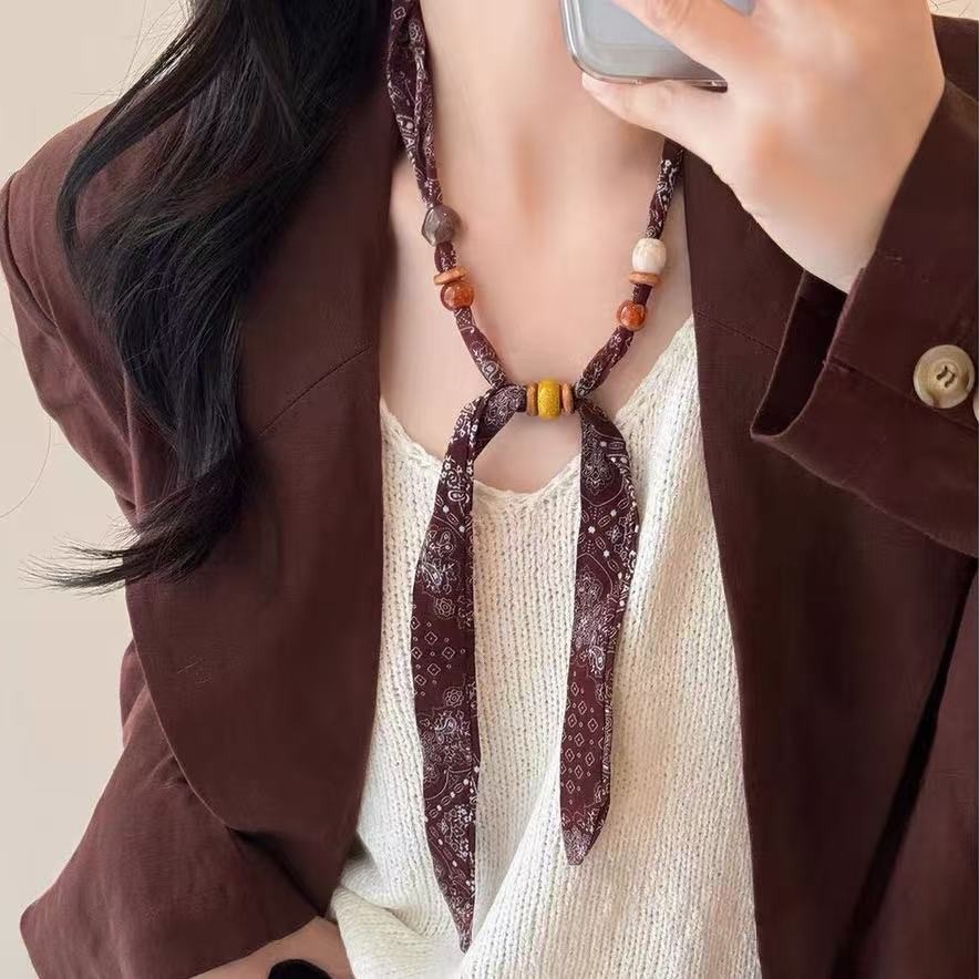 Hot-selling ZZMS026# Vitality Bead beaded Scarf. Retro long ribbon beaded Item Picture