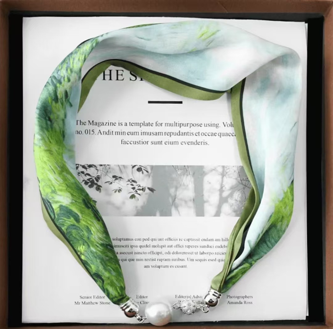 Bestseller ZZMS053# Pearl with Diamond magnetic clasp Necklace Silk Scarf detail image 12