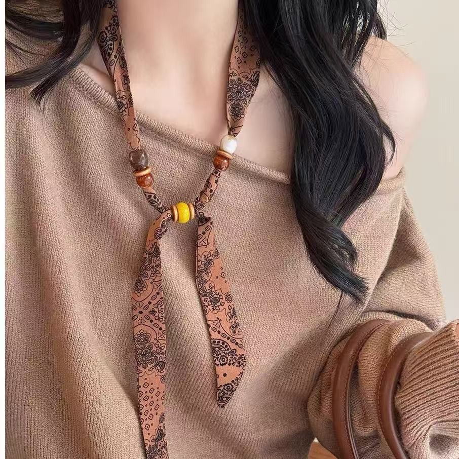 Hot-selling ZZMS026# Vitality Bead beaded Scarf. Retro long ribbon beaded detail image 13