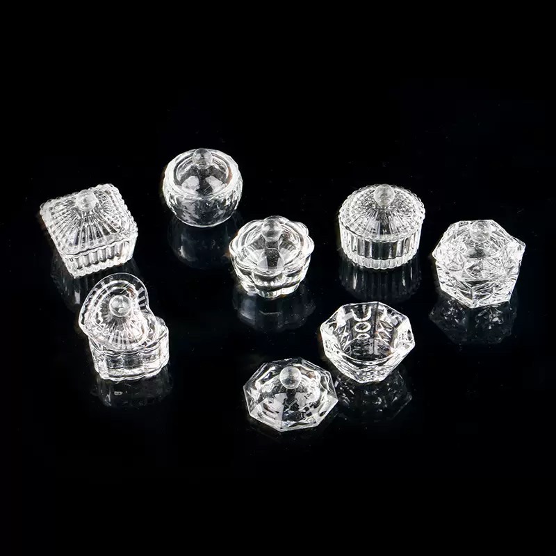 Nail art glass crystal cup with lid, straight octagonal hexagonal crystal cup, special nail art octagonal cup for crystal liquid Specification image