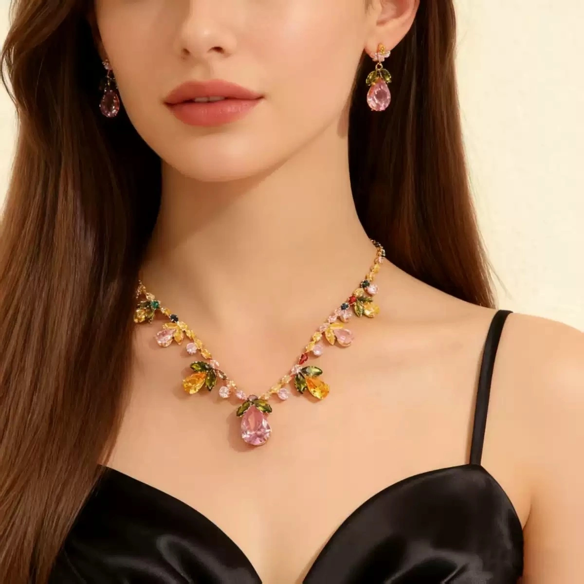 High-end heavy industry crystal zircon necklace and earring set, cross-border jewelry set detail image 7