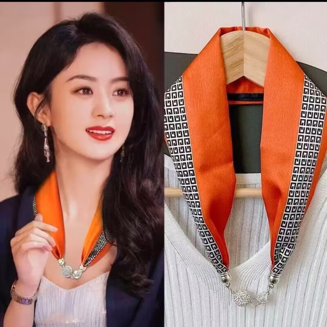 Bestseller ZZMS053# Pearl with Diamond magnetic clasp Necklace Silk Scarf