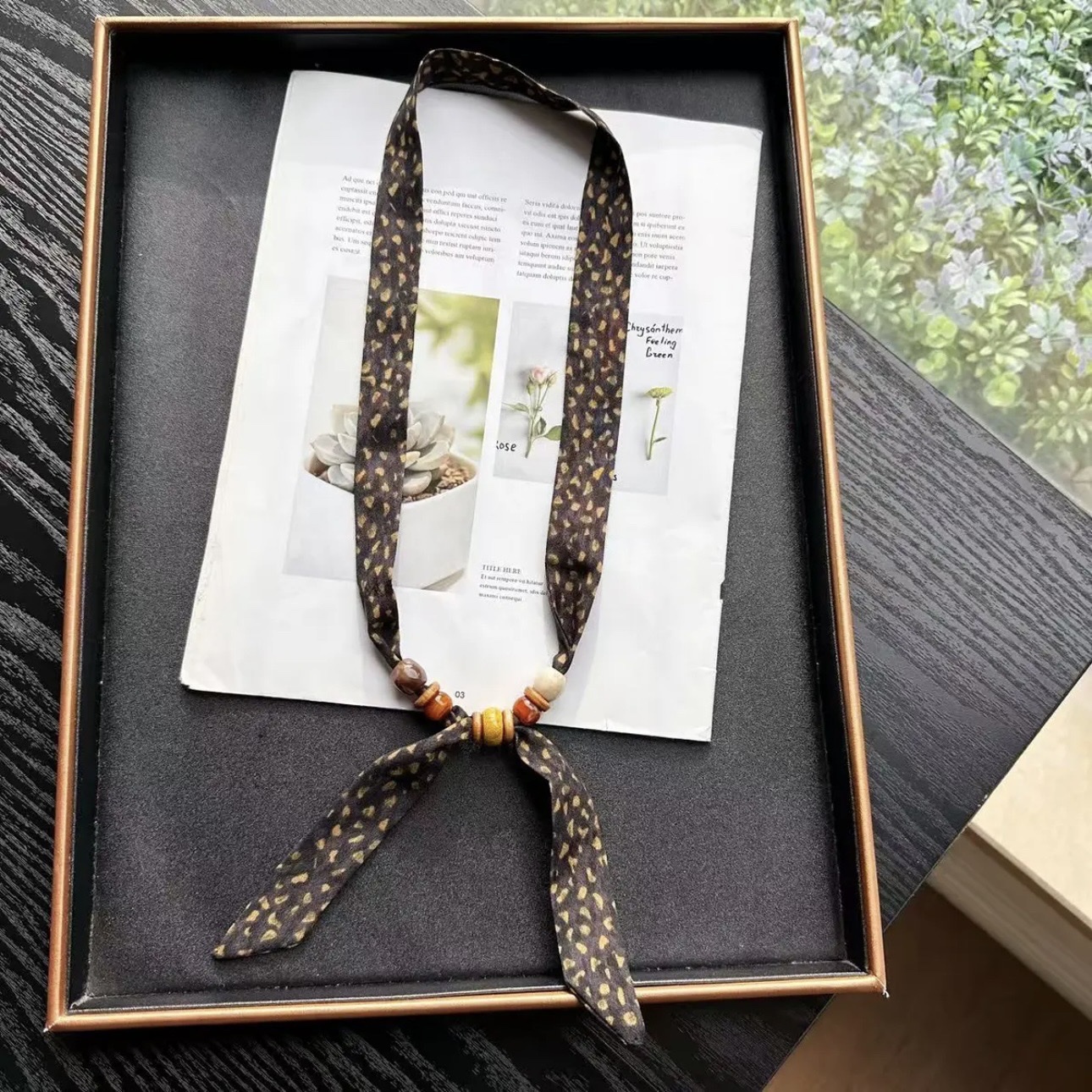 Hot-selling ZZMS026# Vitality Bead beaded Scarf. Retro long ribbon beaded detail image 4