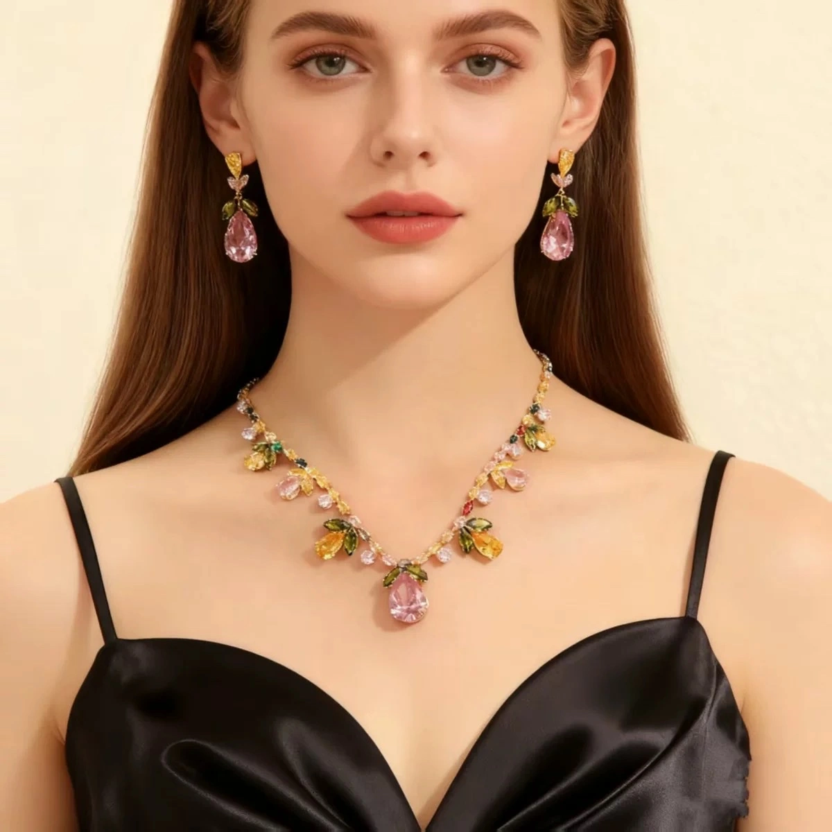 High-end heavy industry crystal zircon necklace and earring set, cross-border jewelry set detail image 6