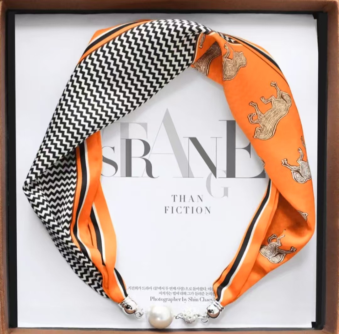 Bestseller ZZMS053# Pearl with Diamond magnetic clasp Necklace Silk Scarf detail image 8