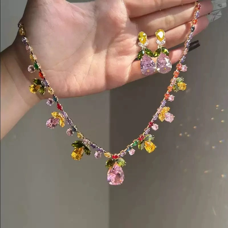 High-end heavy industry crystal zircon necklace and earring set, cross-border jewelry set detail image 10