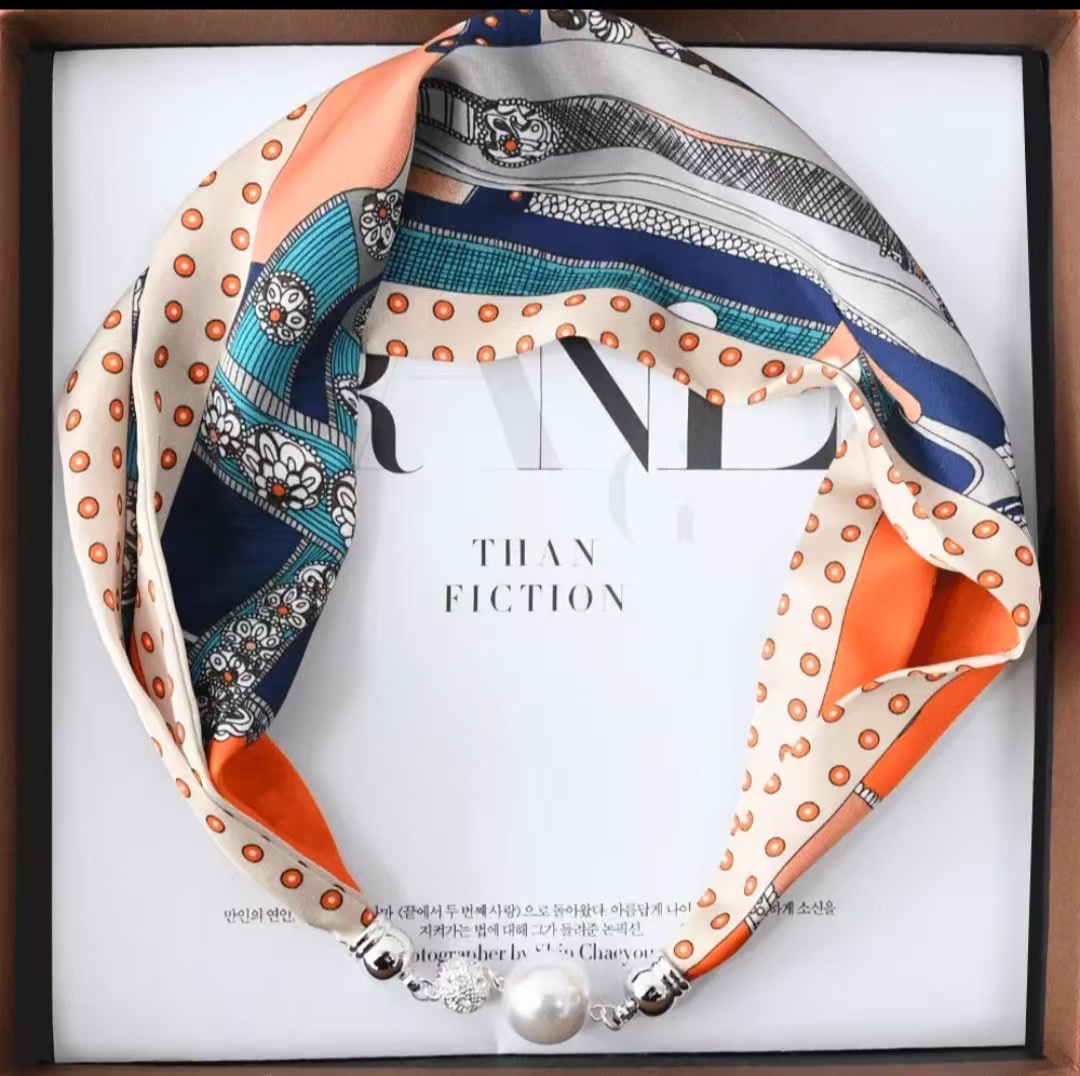Bestseller ZZMS053# Pearl with Diamond magnetic clasp Necklace Silk Scarf detail image 6