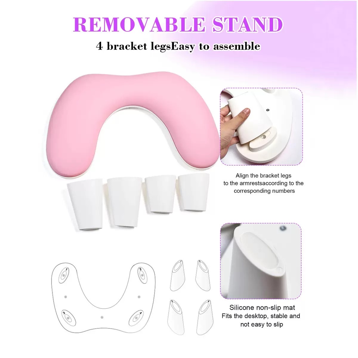 This Russian-style nail art U-shaped hand pillow features a detachable stand with an inclined design. Made of PU leather, it is comfortable, simple and multi-functional Specification image