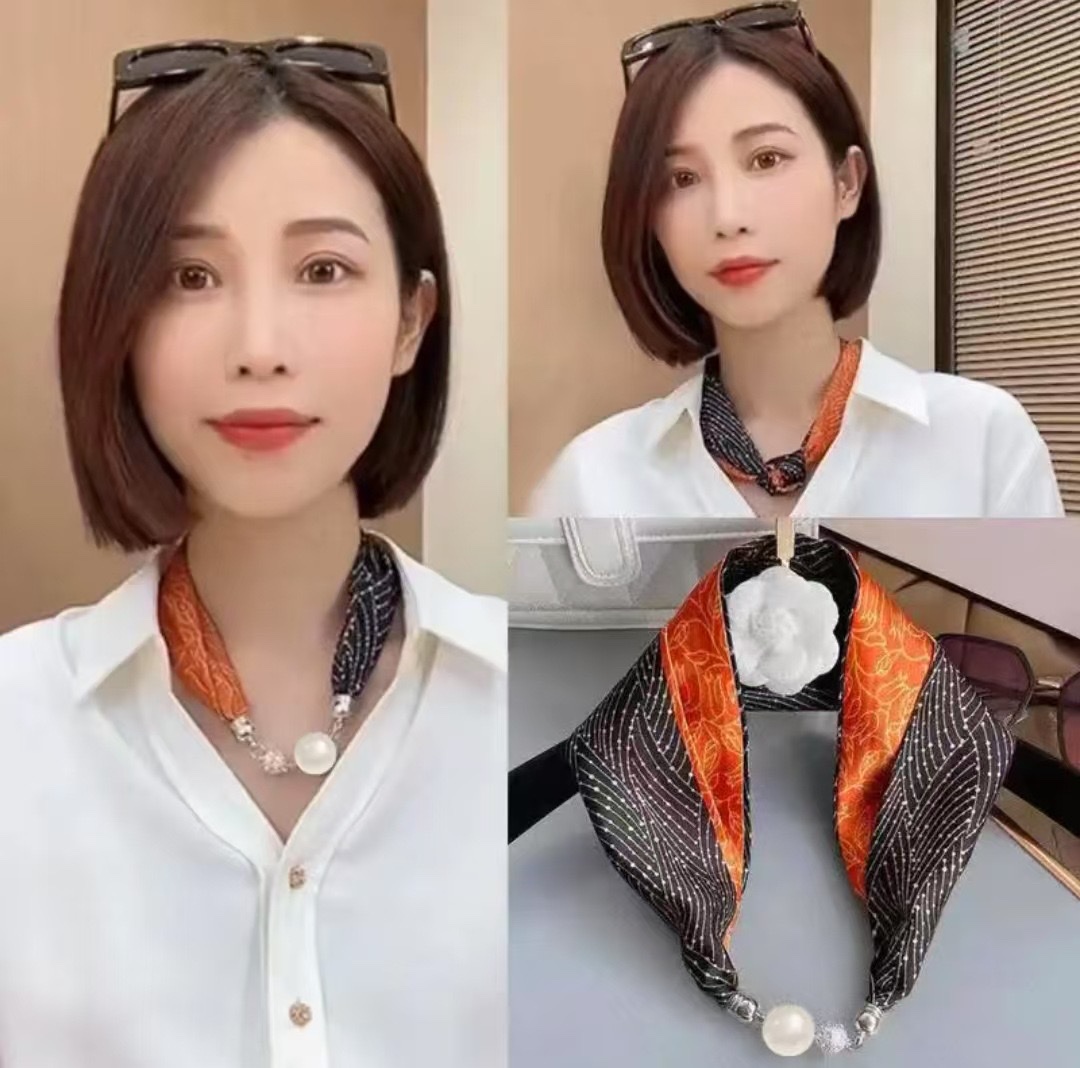 Bestseller ZZMS053# Pearl with Diamond magnetic clasp Necklace Silk Scarf Item Picture