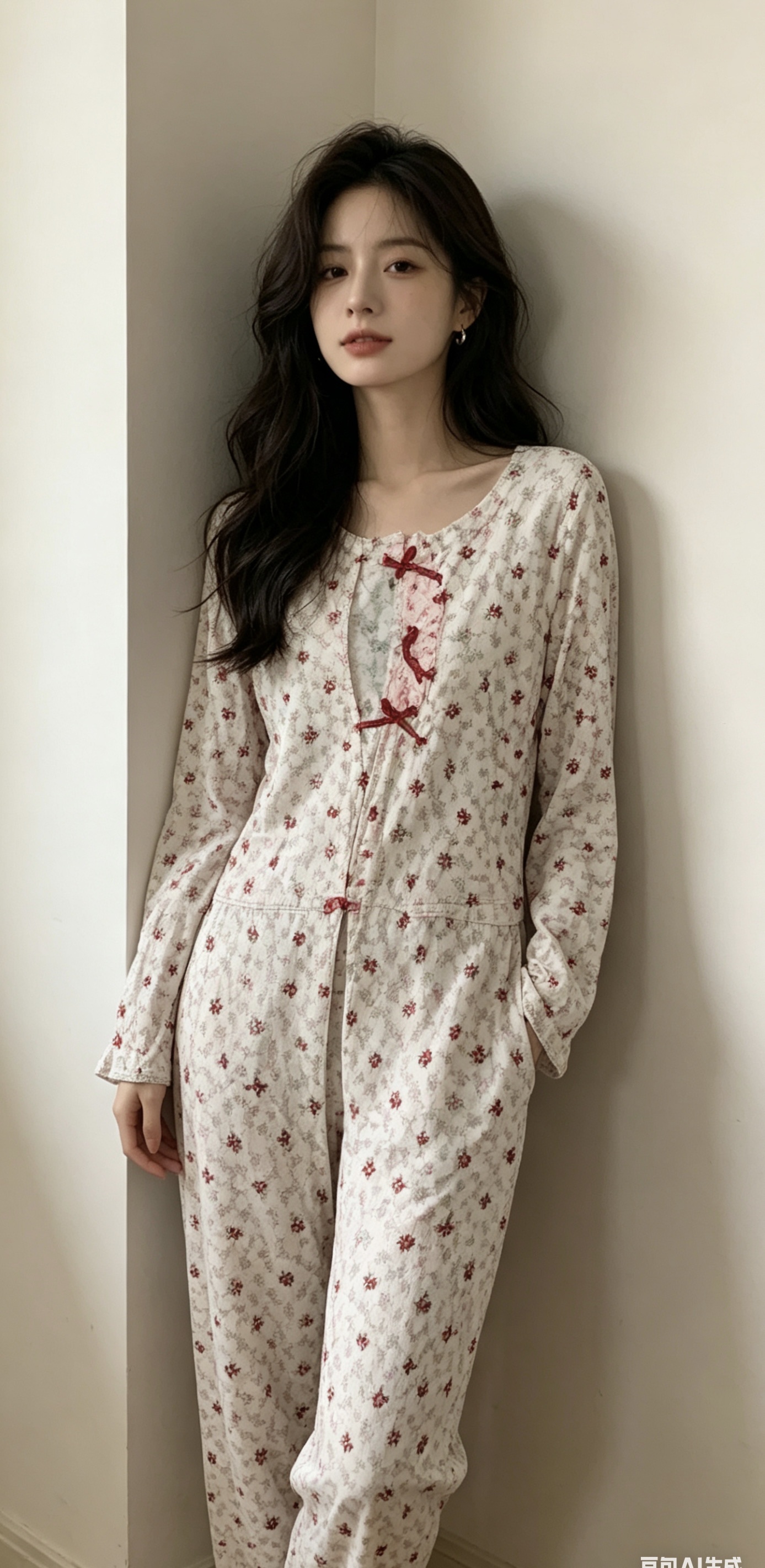 法式少女蕾丝花边拼接碎花长袖睡衣女春秋新款家居服长裤套装