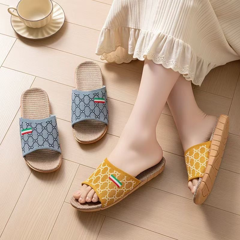 New home linen slippers with a woven surface, both men's and women's indoor slippers, sweat-absorbing and breathable, all-season slippers, durable and easy to wear, women's summer home slippers detail image 7