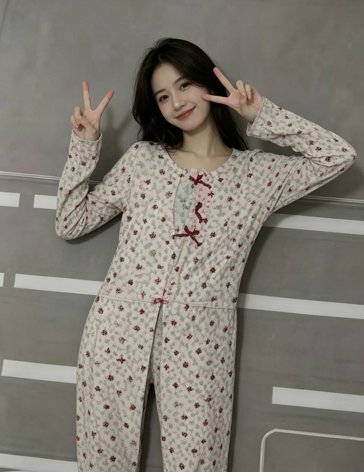法式少女蕾丝花边拼接碎花长袖睡衣女春秋新款家居服长裤套装产品图