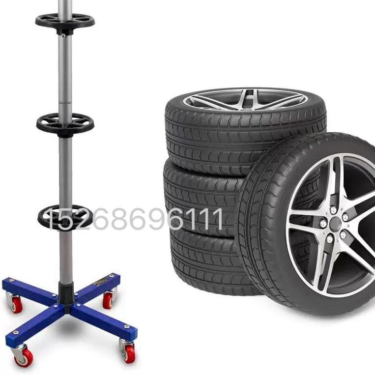 Tire support, tire support, four tire safety support, wheeled tire placement rack, cross tire display rack